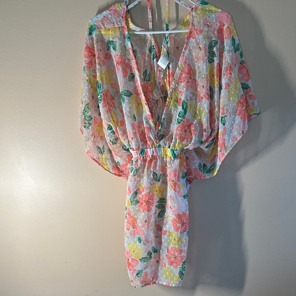 Time and Tru Floral Dress with Pink and Green Accents
